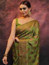 Banarasee Pure Handloom Muga Silk Saree With Resham & Zari Weaving-Green