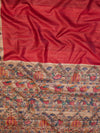 Bhagalpur Handloom Pure Tussar Silk Saree With Hand Block Painted Madhubani Design-Red