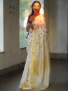 Bhagalpuri Handloom Linen Saree With Embroidery Work-White