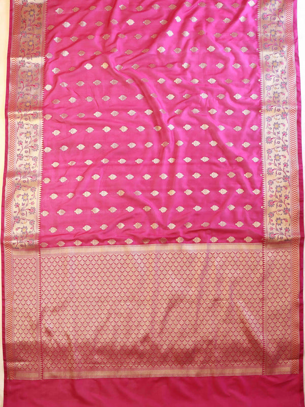 Banarasee Semi-Silk Saree with Zari Paithani Border-Pink