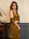Banarasee Handwoven Semi Chiffon Saree With Buta Work-Gold