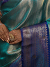 Banarasee Handwoven Tissue Saree With Silver Zari Design Broad Border & Lace-Blue (Dual Shade)