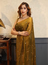 Banarasee Handwoven Semi Chiffon Saree With Buta Work-Gold
