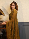 Banarasee Handwoven Semi Chiffon Saree With Buta Work-Gold
