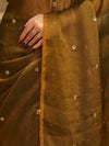Banarasee Handwoven Semi Chiffon Saree With Buta Work-Gold