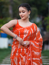 Banarasee Handloom Organza Saree With Resham Zari Work & Scallop Border-Orange