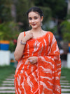 Banarasee Handloom Organza Saree With Resham Zari Work & Scallop Border-Orange