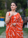 Banarasee Handloom Organza Saree With Resham Zari Work & Scallop Border-Orange
