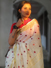 Bhagalpuri Handloom Linen Saree With Embroidery Work-White