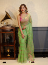 Banarasee Organza Mix Saree With Embroidered Buta & Applique Work Pallu-Pastel Green