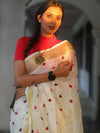 Bhagalpuri Handloom Linen Saree With Embroidery Work-White