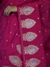 Banarasee Handloom Semi Silk Saree With Sona Rupa Zari Buti Design & Border-Deep Pink