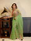 Banarasee Organza Mix Saree With Embroidered Buta & Applique Work Pallu-Pastel Green