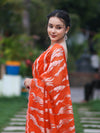Banarasee Handloom Organza Saree With Resham Zari Work & Scallop Border-Orange