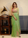 Banarasee Organza Mix Saree With Embroidered Buta & Applique Work Pallu-Pastel Green