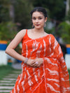 Banarasee Handloom Organza Saree With Resham Zari Work & Scallop Border-Orange