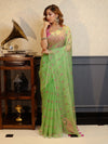 Banarasee Organza Mix Saree With Embroidered Buta & Applique Work Pallu-Pastel Green