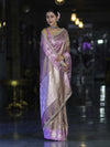 Banarasee Handloom Tissue Saree With Buti Design Contrast Border & Lace-Lilac