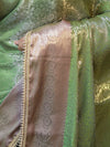 Banarasee Handwoven Tissue Saree With Zari Jaal Design & Lace-Green & Lavender