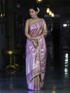 Banarasee Handloom Tissue Saree With Buti Design Contrast Border & Lace-Lilac