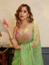 Banarasee Organza Mix Saree With Embroidered Buta & Applique Work Pallu-Pastel Green