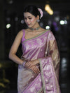 Banarasee Handloom Tissue Saree With Buti Design Contrast Border & Lace-Lilac