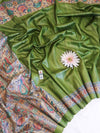 Bhagalpur Handloom Pure Tussar Silk Saree With Hand Block Painted Madhubani Design-Green