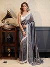 Banarasee Handwoven Crushed Tissue Saree With Buti Design & Lace-Grey
