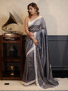 Banarasee Handwoven Crushed Tissue Saree With Buti Design & Lace-Grey