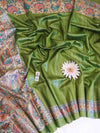 Bhagalpur Handloom Pure Tussar Silk Saree With Hand Block Painted Madhubani Design-Green