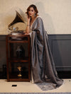 Banarasee Handwoven Crushed Tissue Saree With Buti Design & Lace-Grey