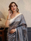 Banarasee Handwoven Crushed Tissue Saree With Buti Design & Lace-Grey