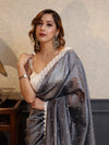 Banarasee Handwoven Crushed Tissue Saree With Buti Design & Lace-Grey