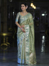 Banarasee Handloom Tissue Saree With Buti Design Contrast Border & Lace-Light Green