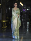 Banarasee Handloom Tissue Saree With Buti Design Contrast Border & Lace-Light Green