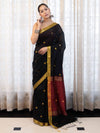 Banarasee Handloom Cotton Silk Saree With Buti Design & Contrast Pallu-Black & Maroon