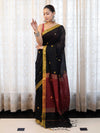 Banarasee Handloom Cotton Silk Saree With Buti Design & Contrast Pallu-Black & Maroon