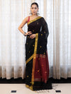 Banarasee Handloom Cotton Silk Saree With Buti Design & Contrast Pallu-Black & Maroon