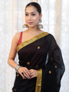 Banarasee Handloom Cotton Silk Saree With Buti Design & Contrast Pallu-Black & Maroon