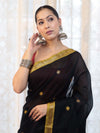 Banarasee Handloom Cotton Silk Saree With Buti Design & Contrast Pallu-Black & Maroon