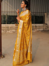 Banarasee Handwoven Semi-Chiffon Saree With Silver Zari Work-Yellow
