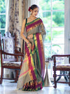 Banarasee Handloom Plain Semi Silk Saree With Contrast Temple Border-Grey