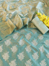 Banarasee Chanderi Cotton Shaded Salwar Kameez Fabric With Dupatta-Pastel Green