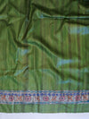 Bhagalpur Handloom Pure Tussar Silk Saree With Hand Block Painted Madhubani Design-Green