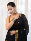Banarasee Handloom Cotton Silk Saree With Buti Design & Contrast Pallu-Black & Maroon