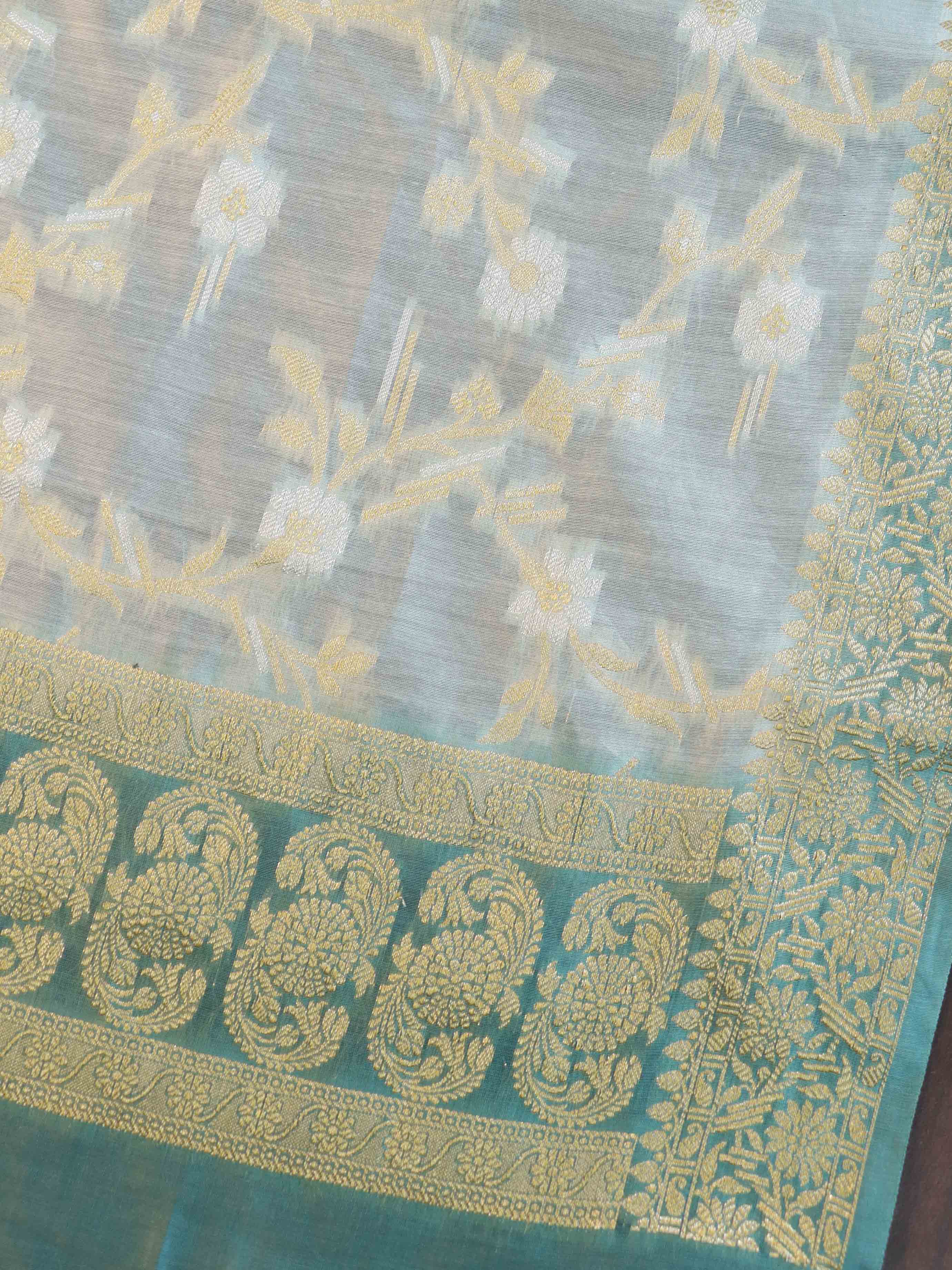 Banarasee Chanderi Cotton Shaded Salwar Kameez Fabric With Dupatta-Pastel Green