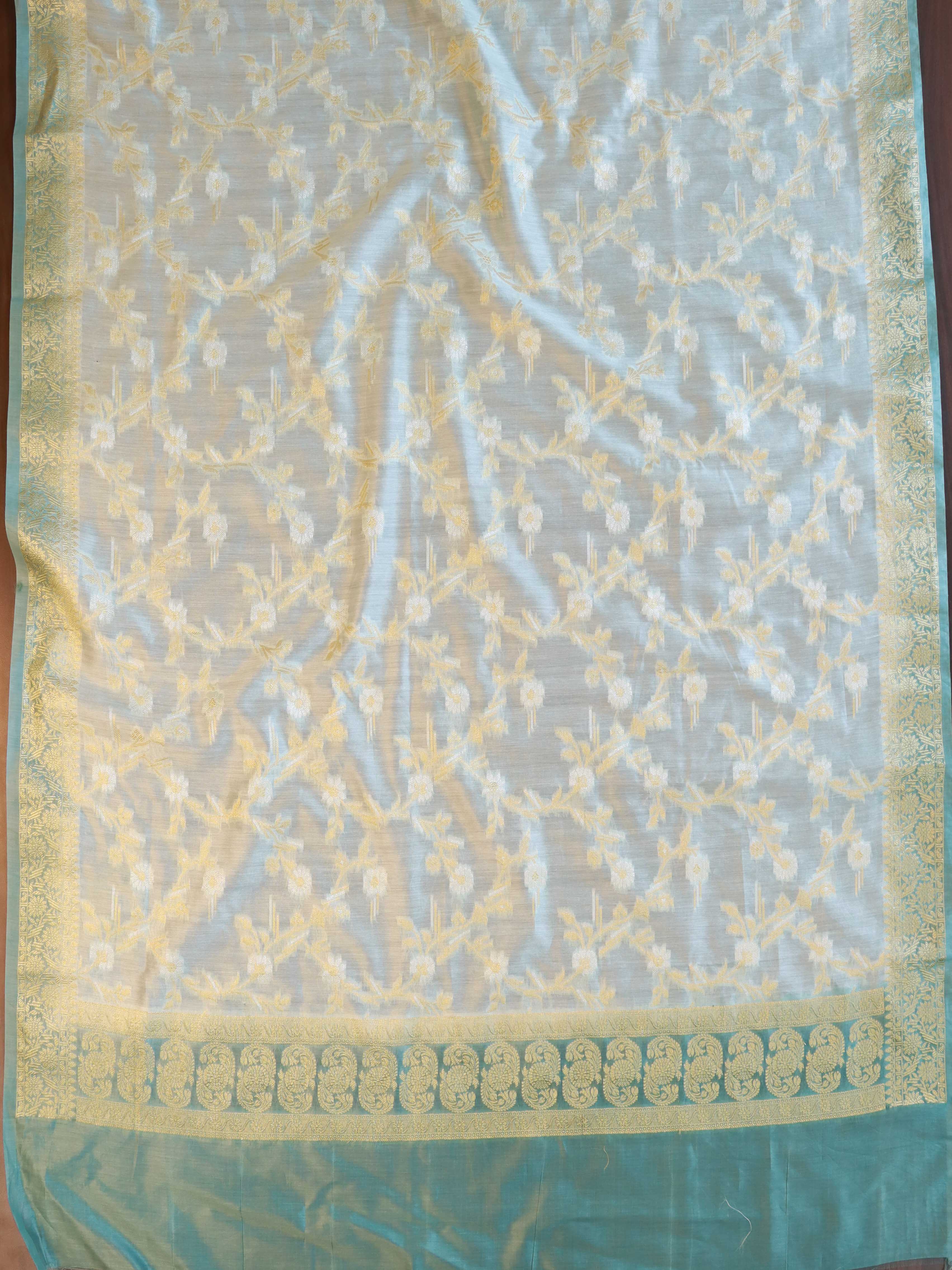 Banarasee Chanderi Cotton Shaded Salwar Kameez Fabric With Dupatta-Pastel Green