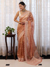 Banarasee Handwoven Crushed Tissue Saree With Hand Embroidered Buti Design & Border-Rust