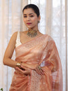 Banarasee Handwoven Crushed Tissue Saree With Hand Embroidered Buti Design & Border-Rust