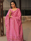 Banarasee Soft Cotton Ghichha Work Salwar Kameez Fabric With Dupatta-Pink